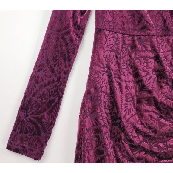 Vici Dress Womens XS Wine Velvet Victoria Anne Puff Shoulder High Low Midi - Picture 14 of 16